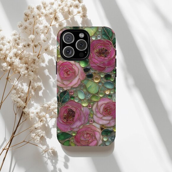 Floral Stained Glass Luxe IPhone 16,15,14,13 (Pro Max,Pro,Plus) Phone Case - Picture 1 of 14